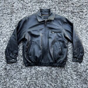 St John's Bay Men's Genuine Leather Jacket Black Quilted Lining Size Large